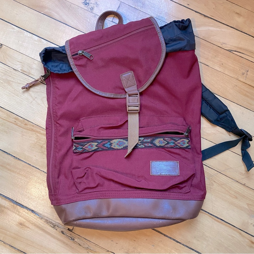 RARE VINTAGE LLBEAN CRANBERRY DAY PACK WITH LEATHER DETAILING